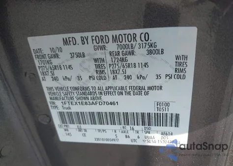 2010 Ford F-150 Stx/Xl/Xlt из США, поврежденный, VIN 1FTEX1E83AFD70461